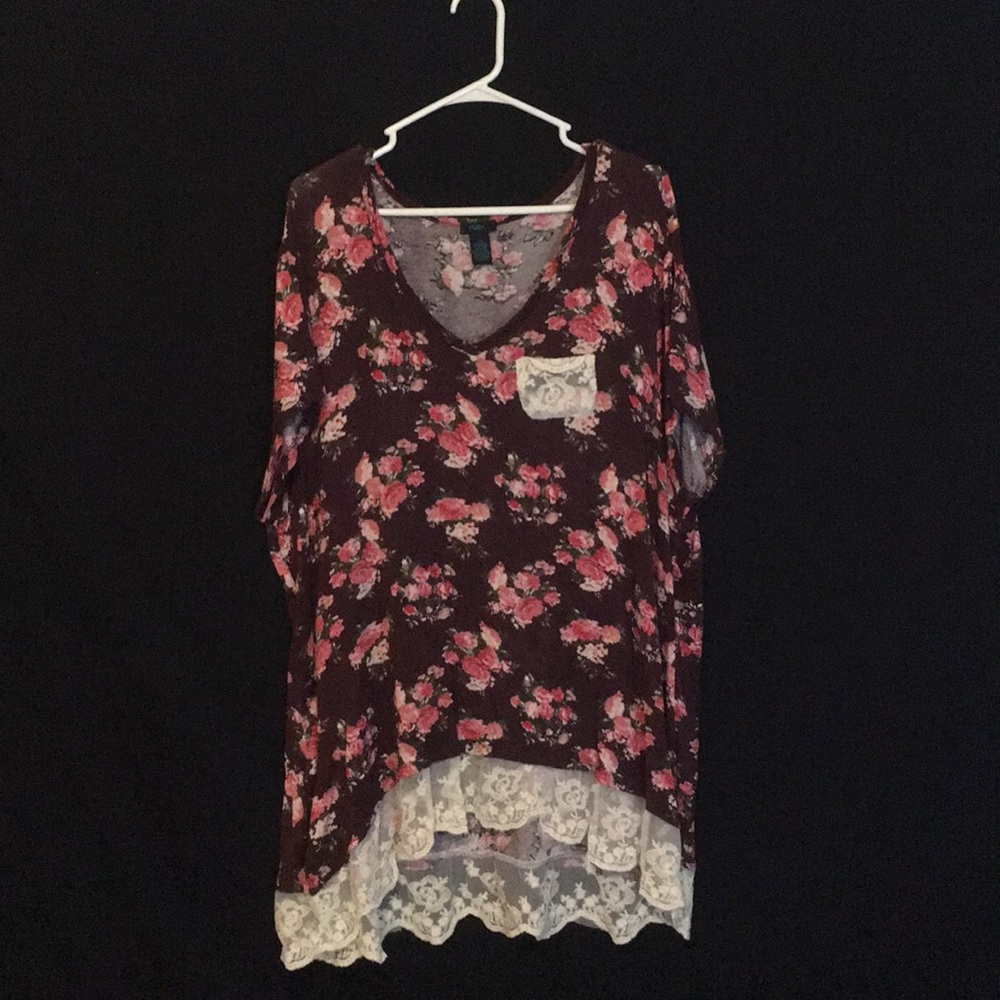 Rue Purple Lace Bottom Floral Blouse